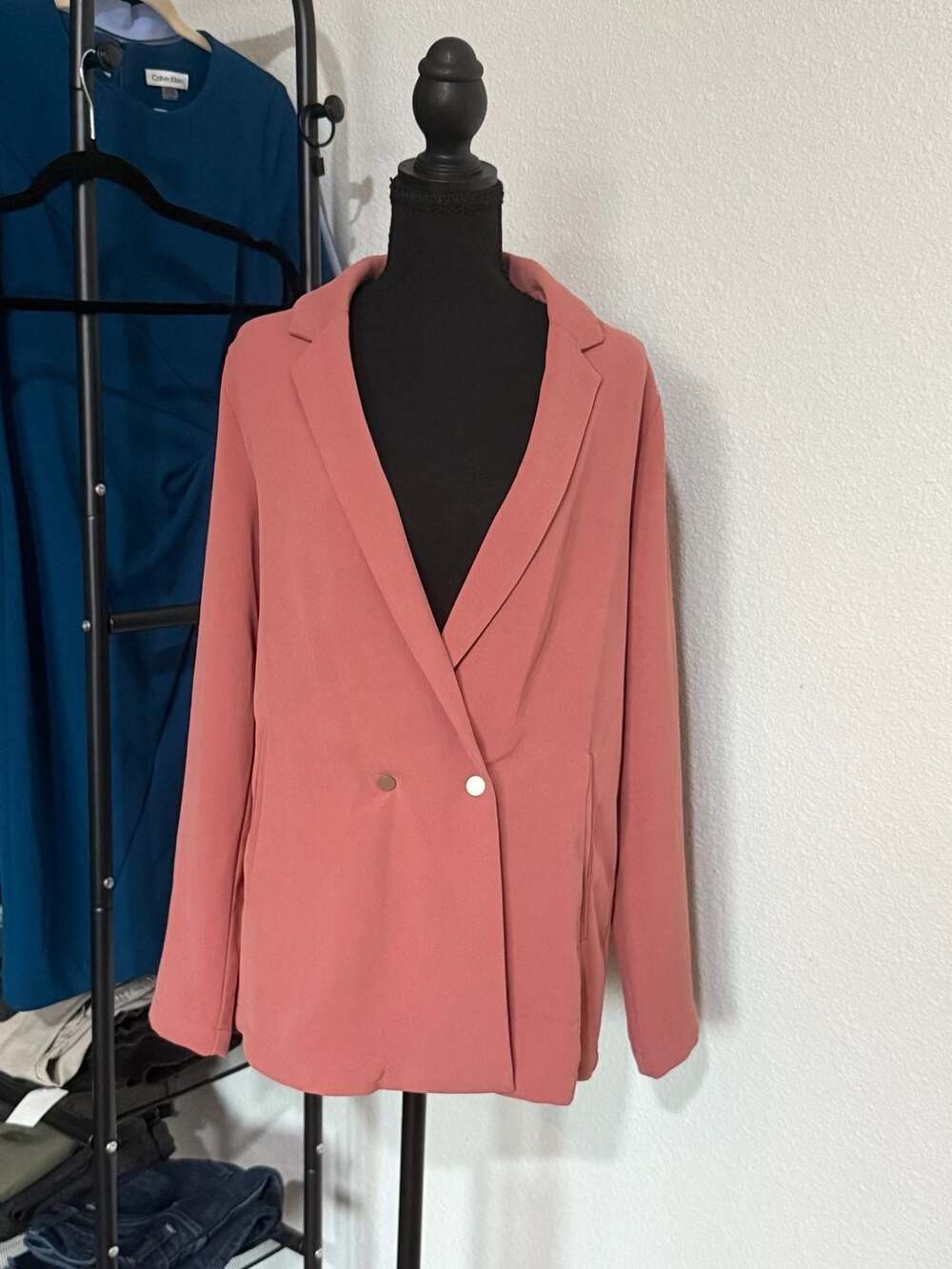 Elodie Women's Coral Pink Shawl Collar Double Breasted Blazer Jacket Medium